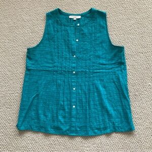 Loft Textured Button Down Tank Top Teal Size Medium 100% Cotton Lightweight VEUC